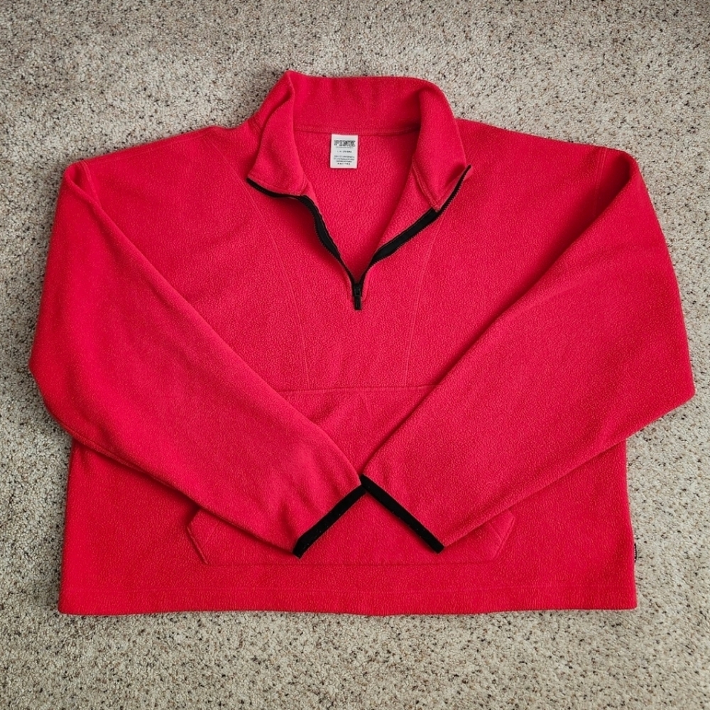 PINK Red Fleece Quarter Zip Sweater